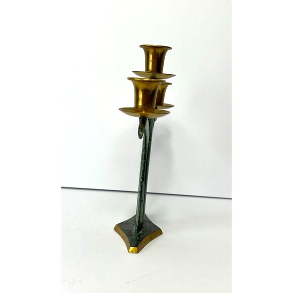 Vintage Dayagi Jerusalem Brass Patina 3-Arm Candelabra 8.5" High MCM Design - Picture 5 of 8